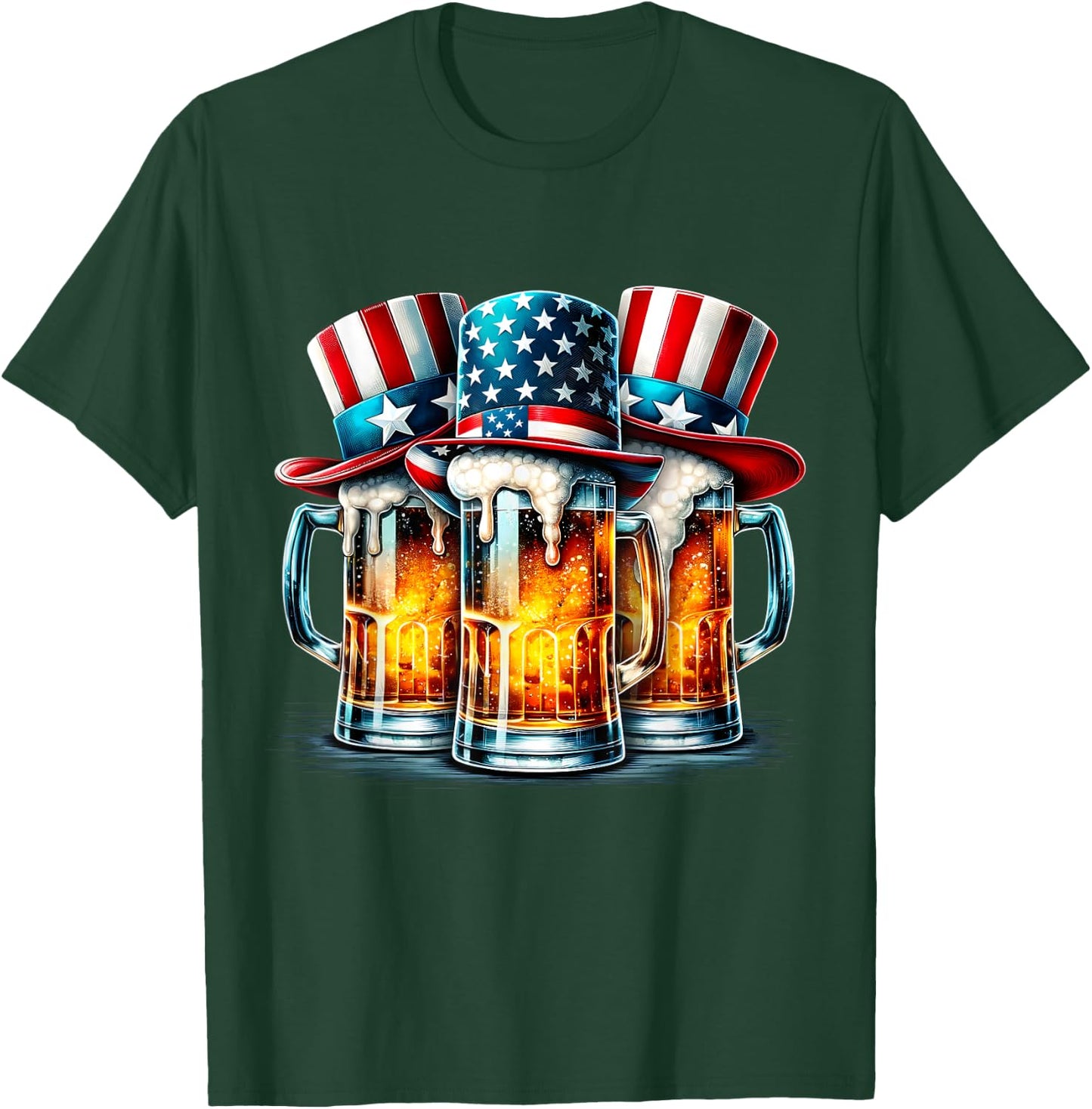 Beer American Flag Independence Day 4th of July Beer Lovers Women Men T-Shirt - T-Shirt | Forest