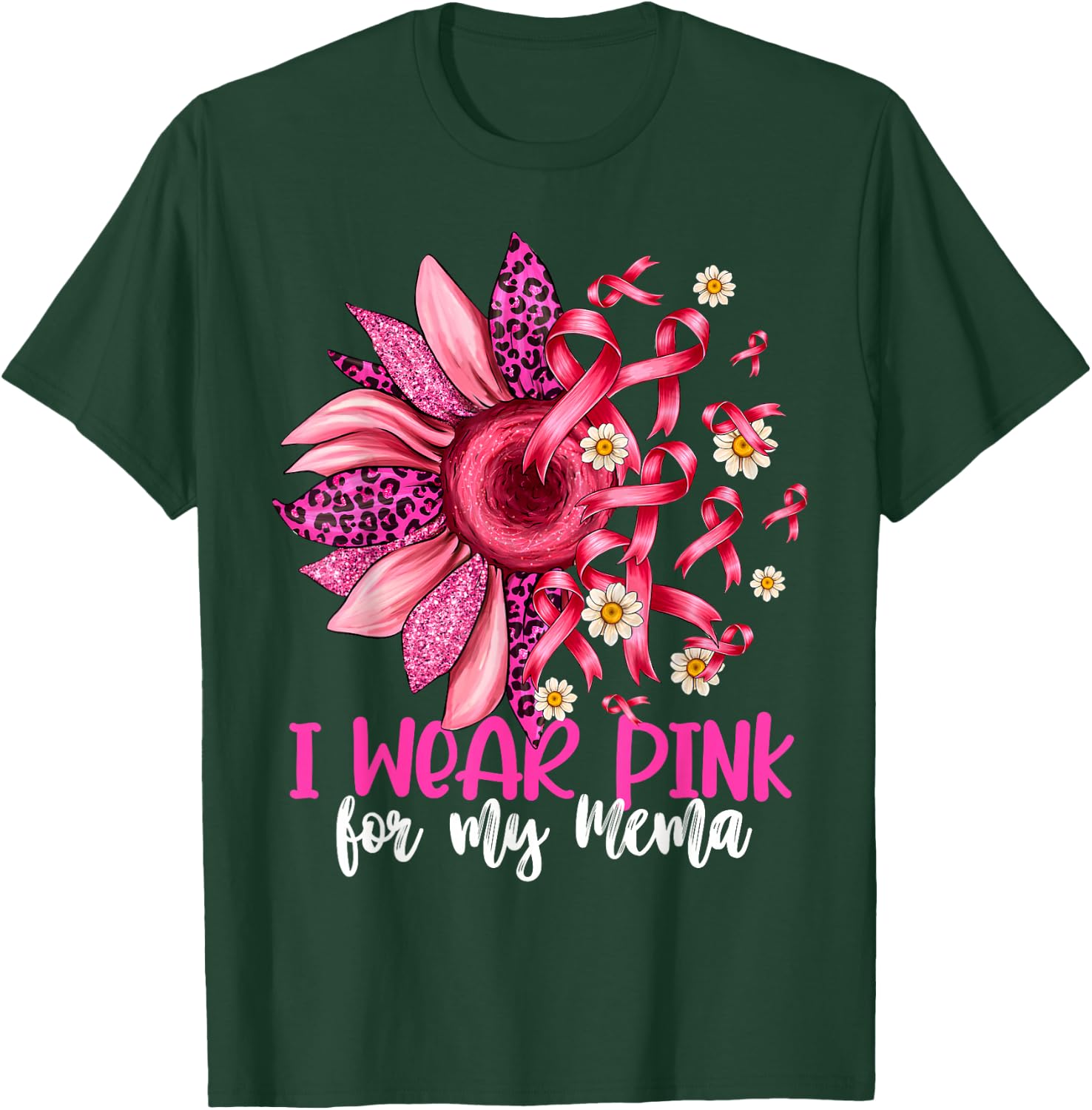 I Wear Pink For My Mema Sunflower Breast Cancer Awareness T-Shirt - T-Shirt | Forest
