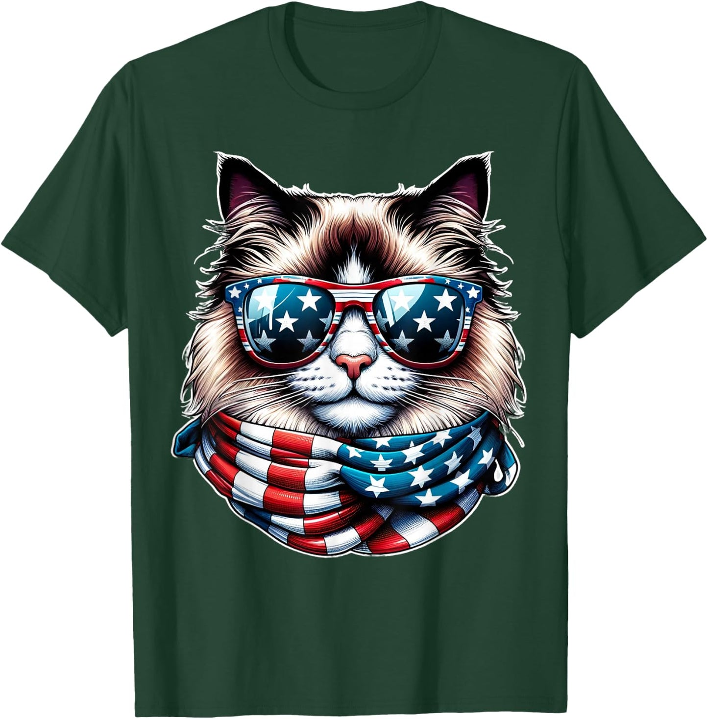 Ragdoll Cat American Flag USA Patriotic Cat 4th of July T-Shirt - T-Shirt | Forest