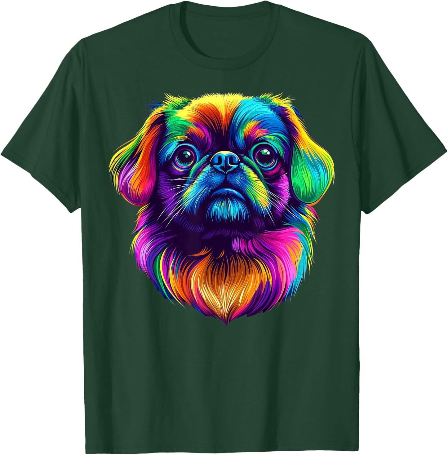 Colorful Pekingese Dog Face Cute Puppy Lover Men Women Black T-Shirt - T-Shirt | Forest