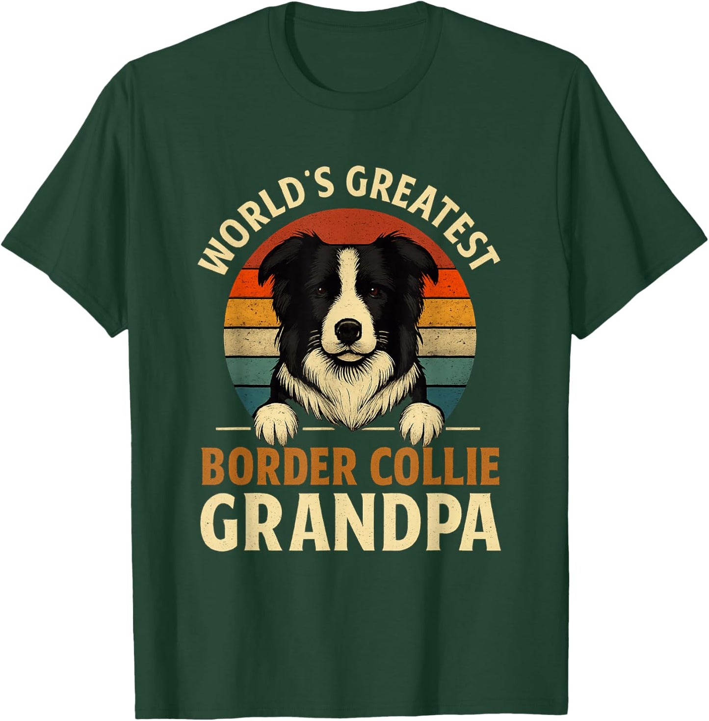 Border Collie Worlds Greatest Grandpa Retro Dog Lover T-Shirt - T-Shirt | Forest