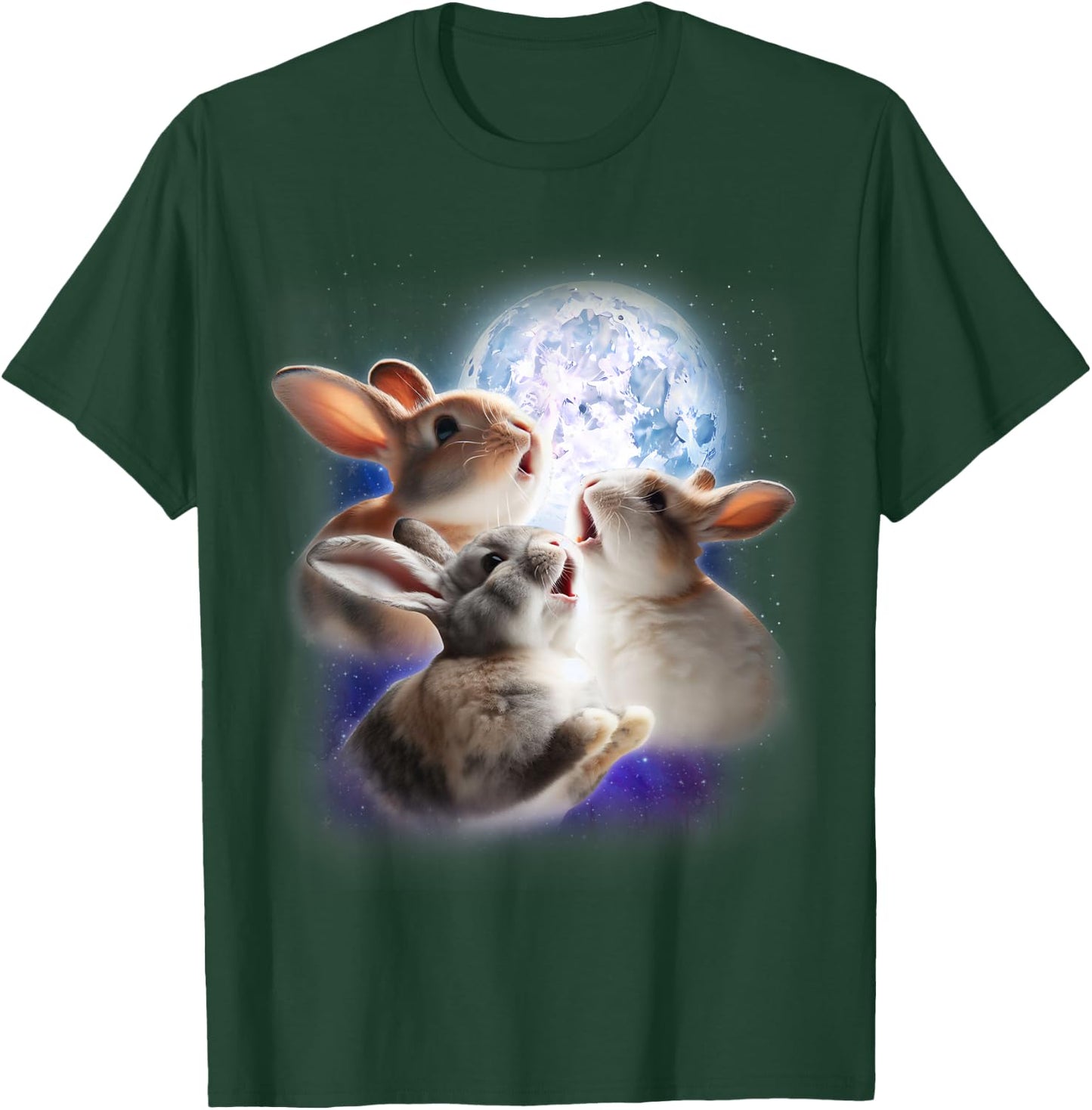 3 Bunnies Howling At The Moon Funny Rabbit Bunny Lover Kids T-Shirt - T-Shirt | Forest