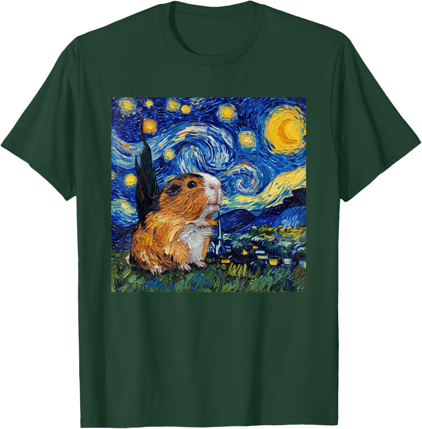 Guinea Pig Van Gogh Style Starry Night Graphic T-Shirt - T-Shirt | Forest