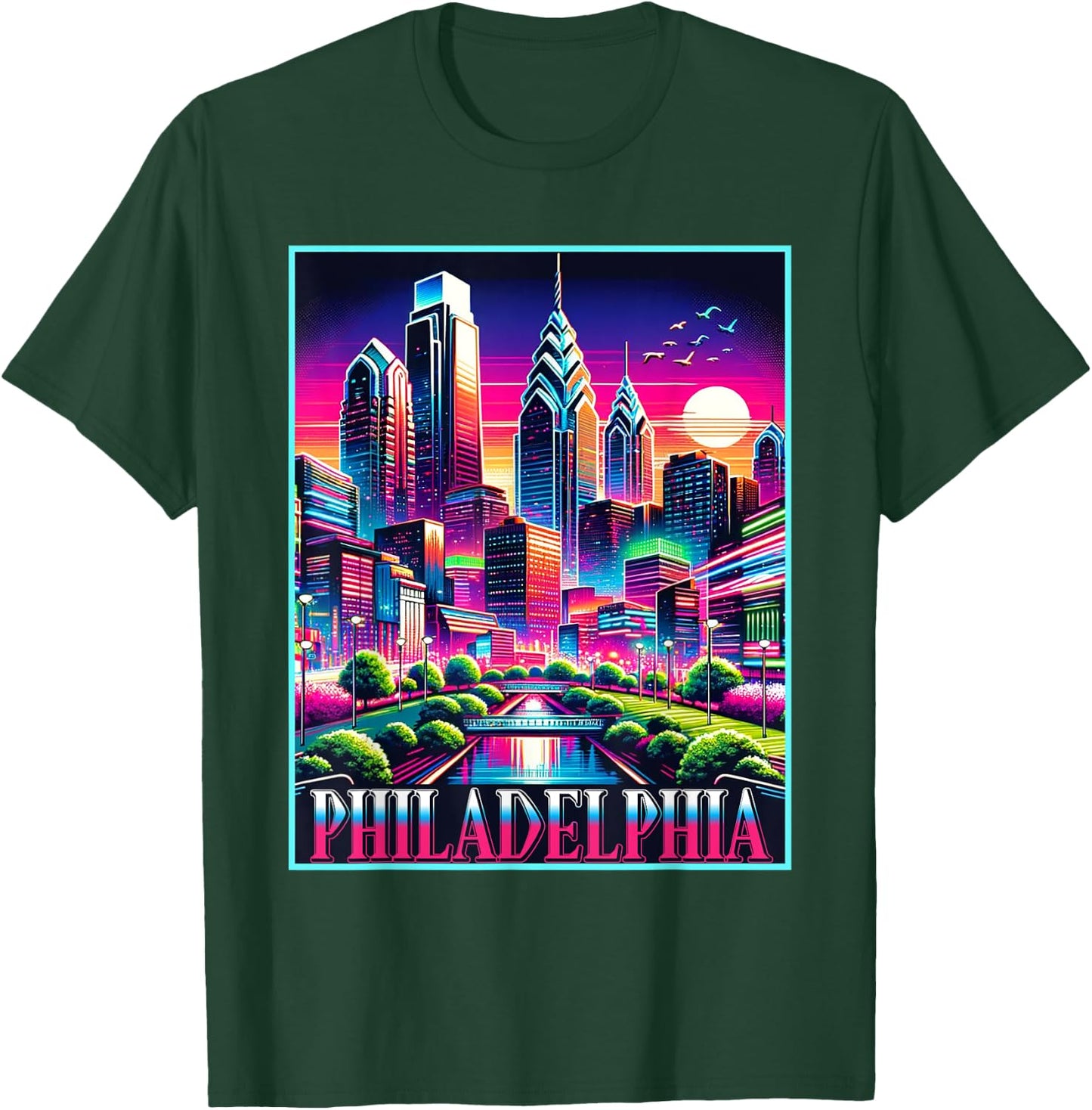 Philadelphia Pennsylvania Shirt 80s 90s Retro City Skyline T-Shirt - T-Shirt | Forest