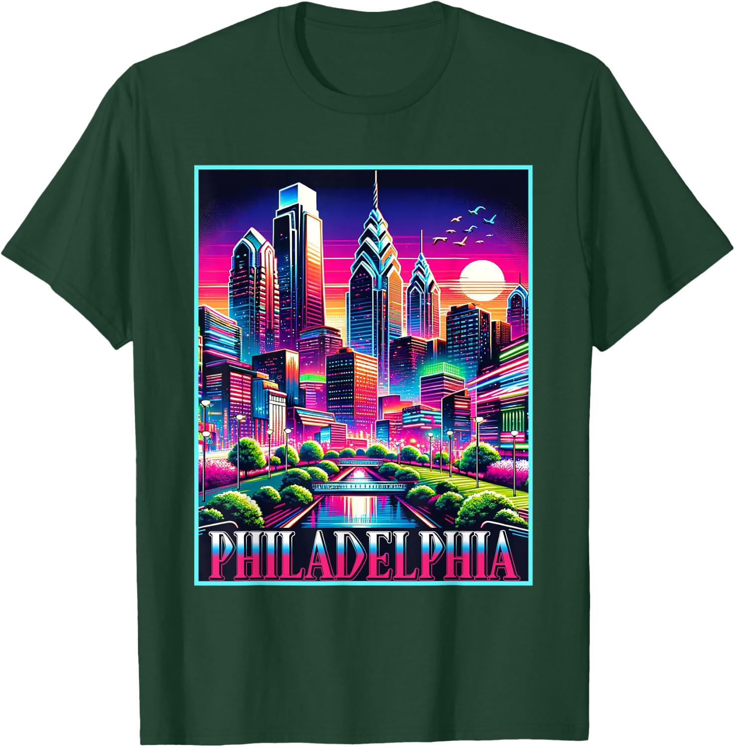 Philadelphia Pennsylvania Shirt 80s 90s Retro City Skyline T-Shirt - T-Shirt | Forest