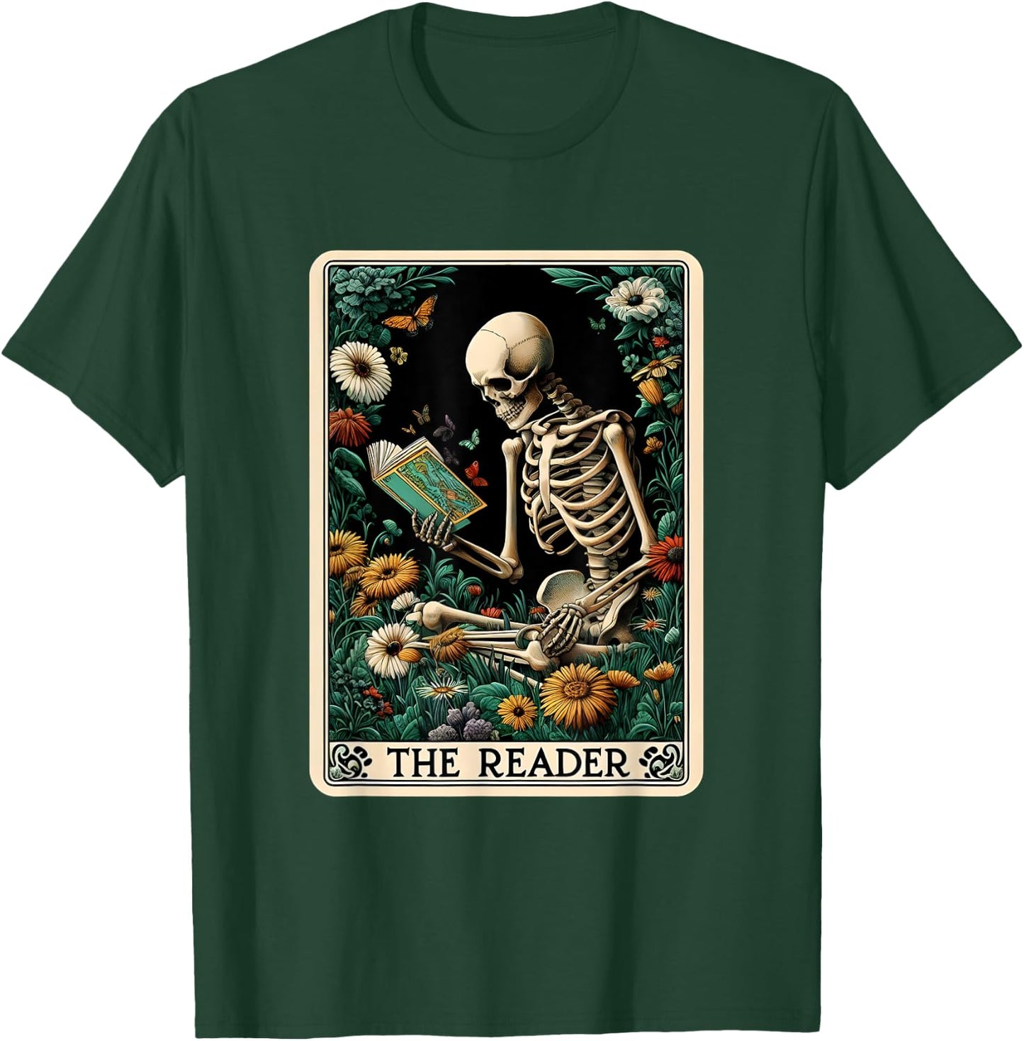 The Reader Skeleton Book Lover Tarot Card Reading Readers T-Shirt - T-Shirt | Forest