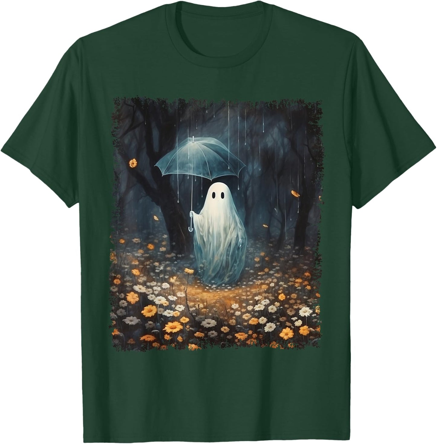 Vintage Halloween Spooky Ghost In The Forest Umbrella Gothic T-Shirt - T-Shirt | Forest