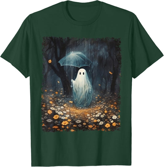 Vintage Halloween Spooky Ghost In The Forest Umbrella Gothic T-Shirt - T-Shirt | Forest