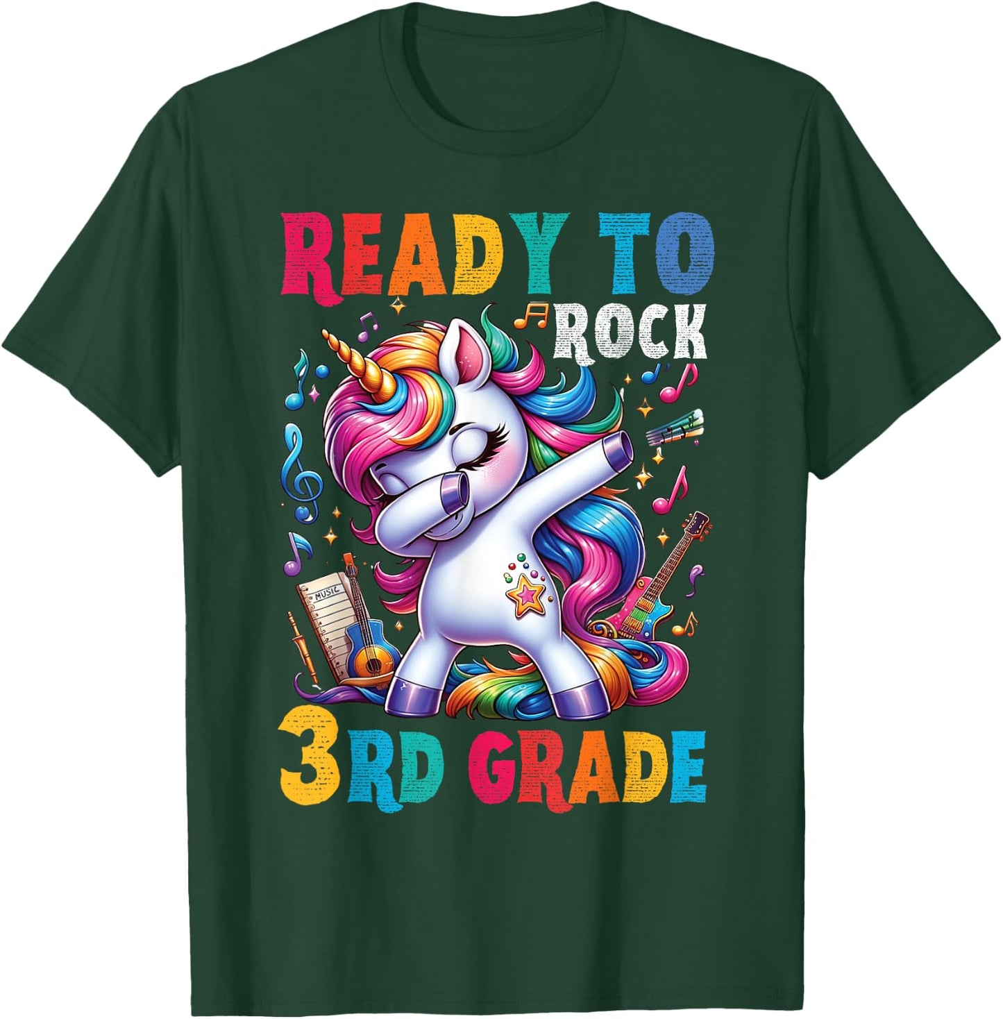 Student back to School 3rd grade Girls Musical Music Unicorn T-Shirt - T-Shirt | Forest