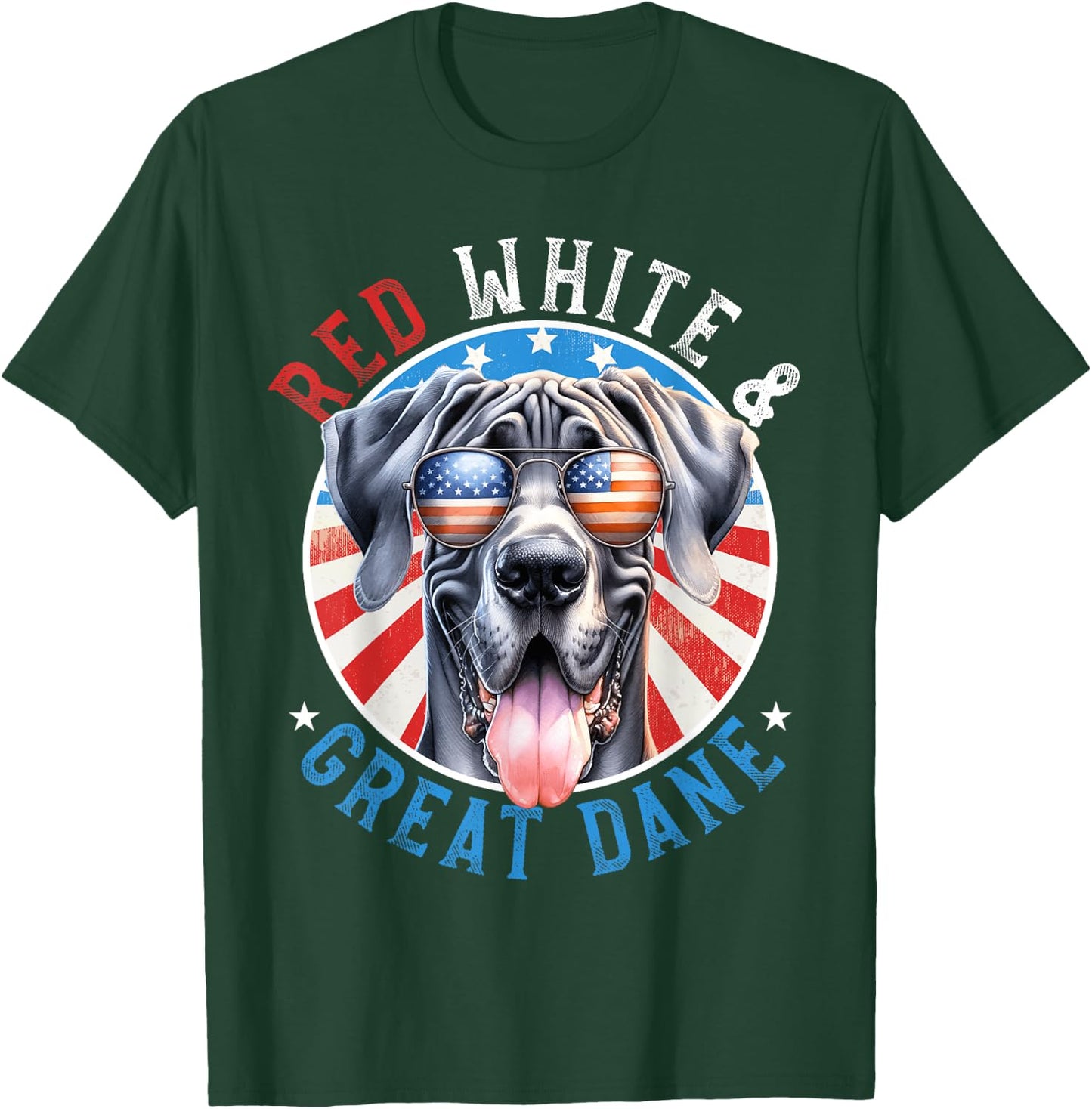 Great Dane Dog 4th of July Red White and Gentle Giant Lovers T-Shirt - T-Shirt | Forest
