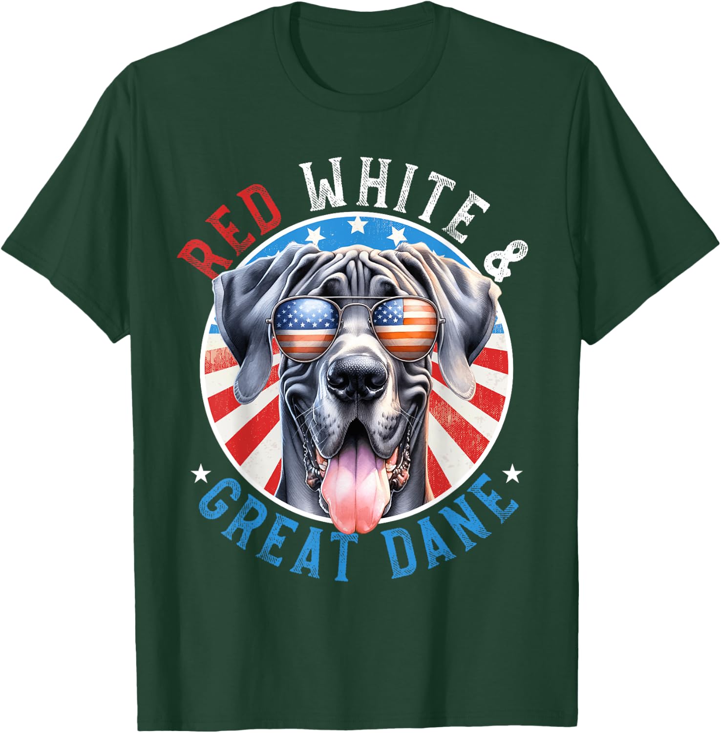 Great Dane Dog 4th of July Red White and Gentle Giant Lovers T-Shirt - T-Shirt | Forest