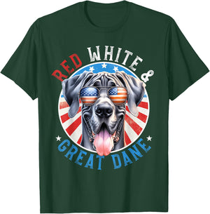 Great Dane Dog 4th of July Red White and Gentle Giant Lovers T-Shirt - T-Shirt | Forest