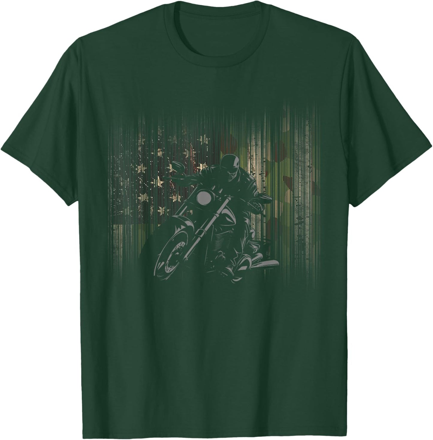 American Flag Camouflage Motorcycle T-Shirt - T-Shirt | Forest