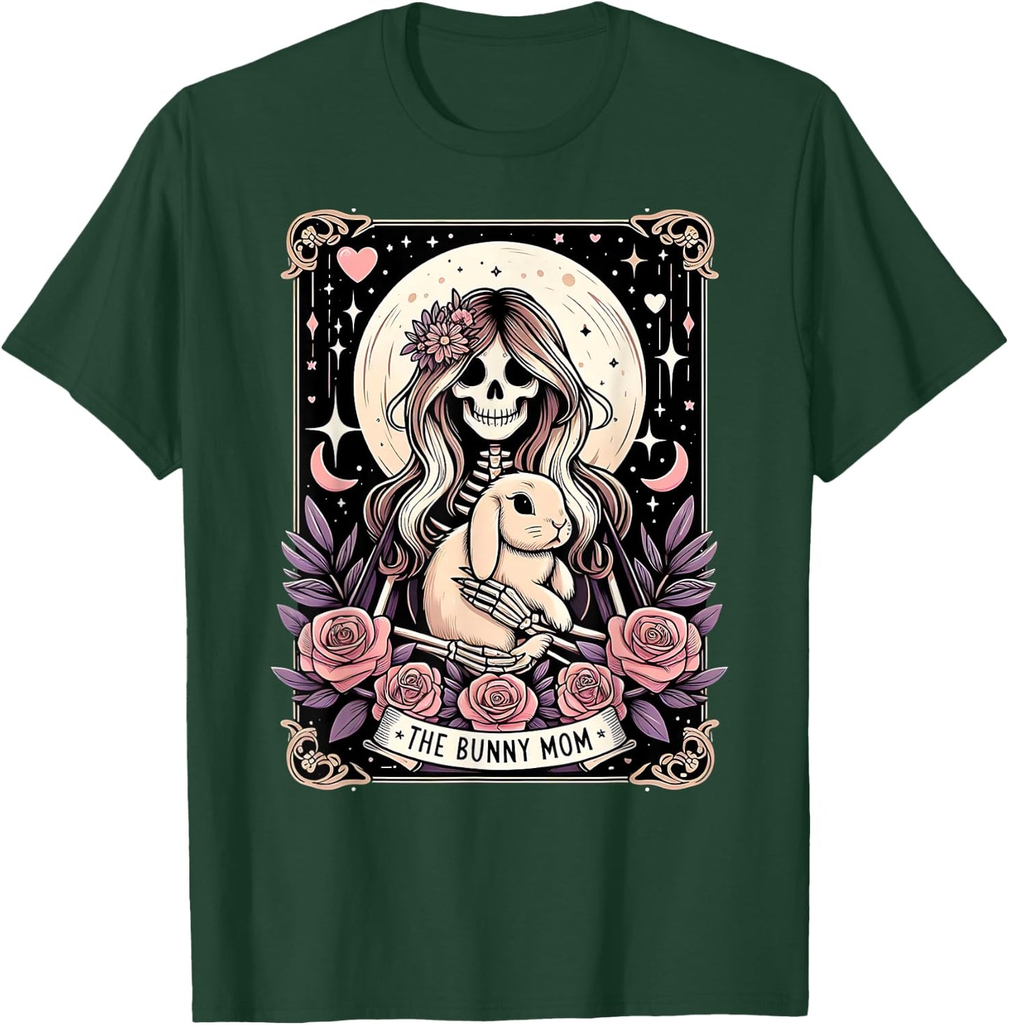 Cute Bunny Mom Tarot Card Skeleton Moon with Stars Women T-Shirt - T-Shirt | Forest