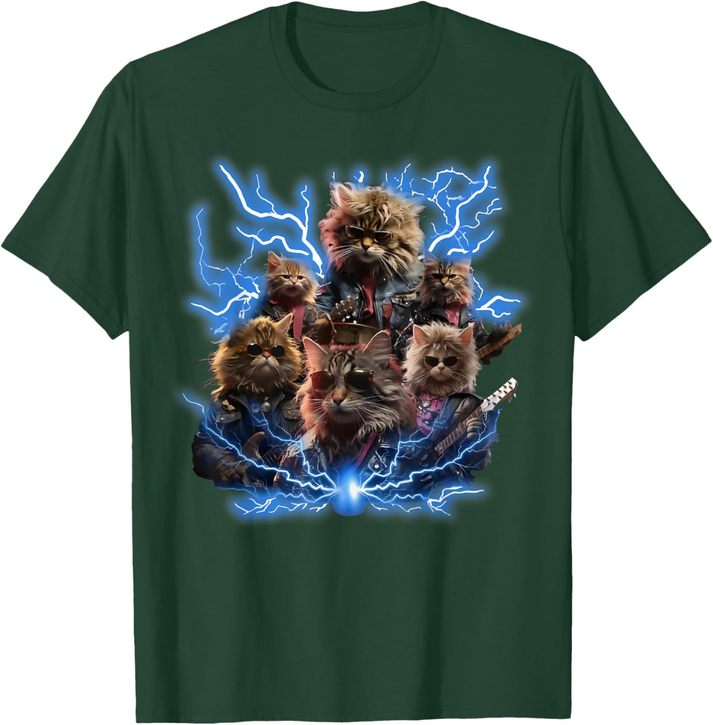 Cats Playing Guitar Retro Rock Music Band Women Kid T-Shirt - T-Shirt | Forest