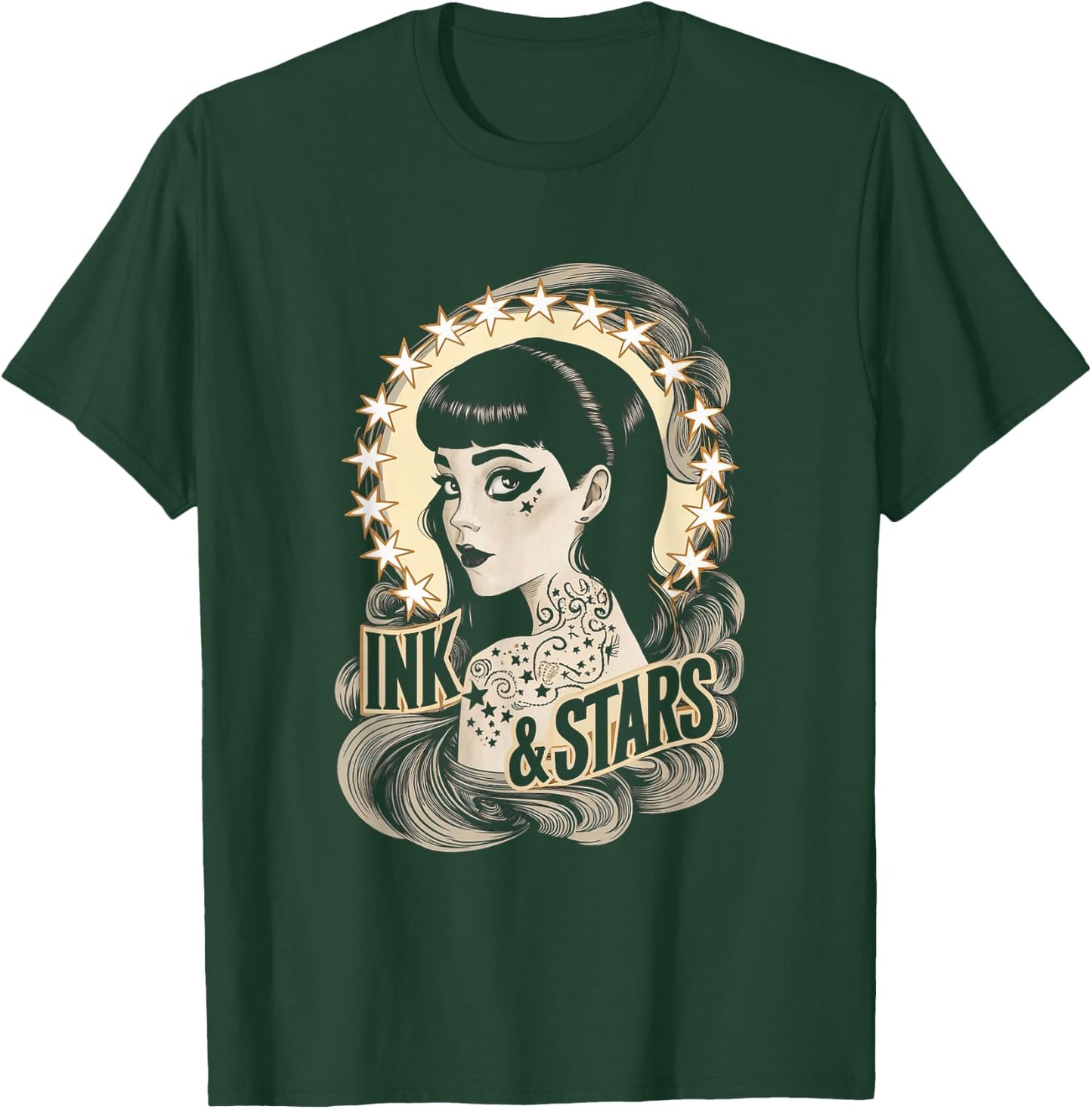 Vintage Tattoo Goth Girl Ink and Stars T-Shirt - T-Shirt | Forest