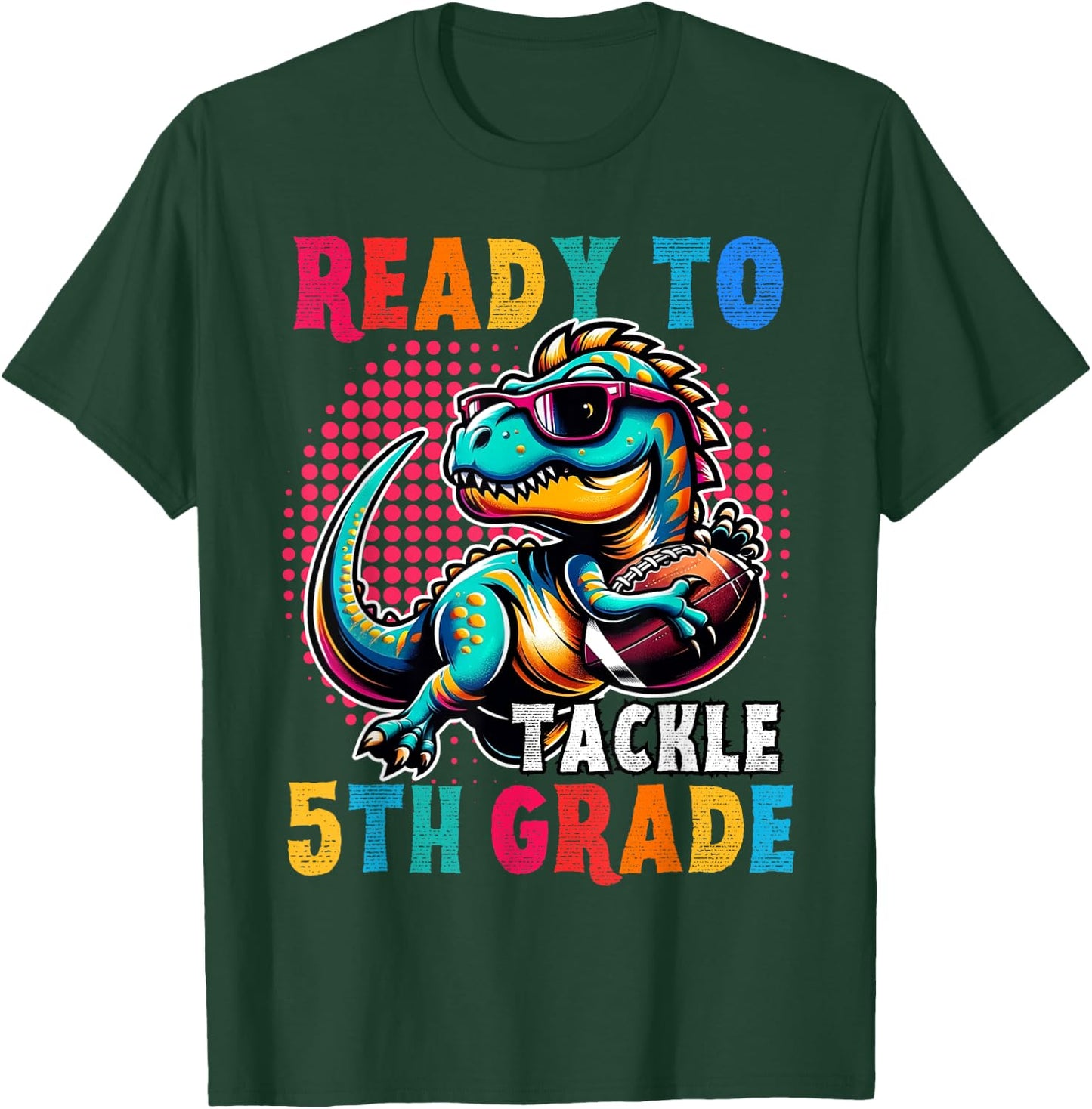 First day back to School 5th grade Boys Football Dinosaur T-Shirt - T-Shirt | Forest