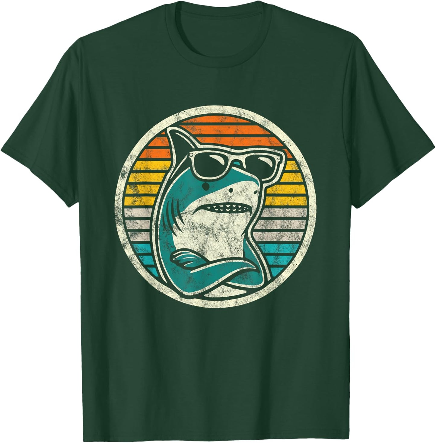 Retro Cool Shark with Sunglasses Vintage Ocean Vibes T-Shirt - T-Shirt | Forest