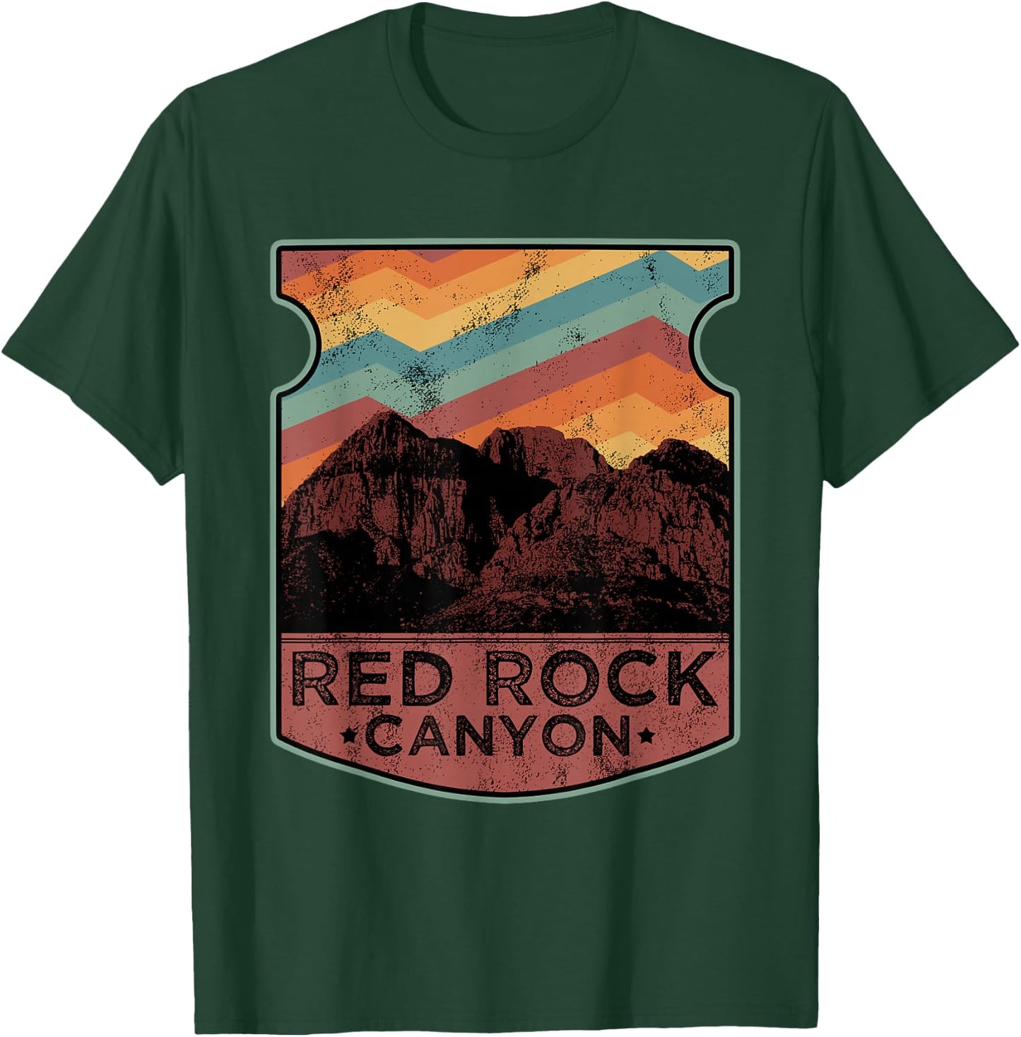 Retro Red Rock Canyon Nevada Souvenir Graphic Themed Print T-Shirt - T-Shirt | Forest
