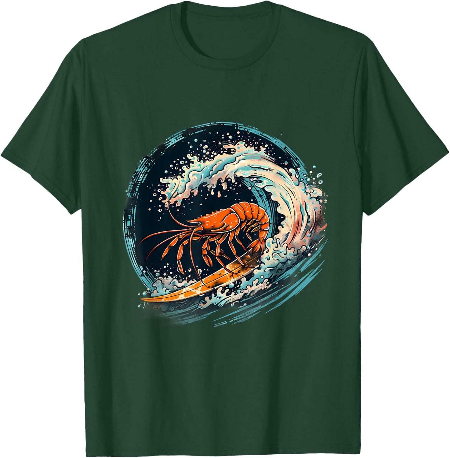 Shrimp Ocean Sea Animal Lover Marine Mammal Surfing Motif T-Shirt - T-Shirt | Forest