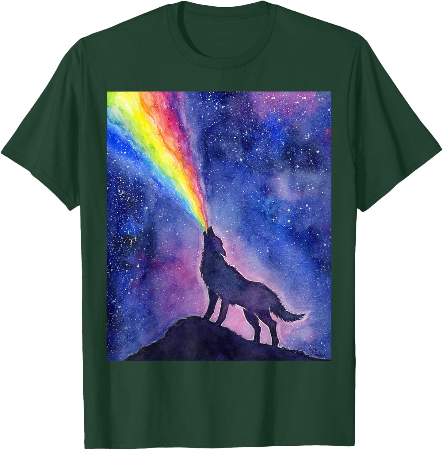 Wolf Howling Rainbow in Space T-Shirt - T-Shirt | Forest
