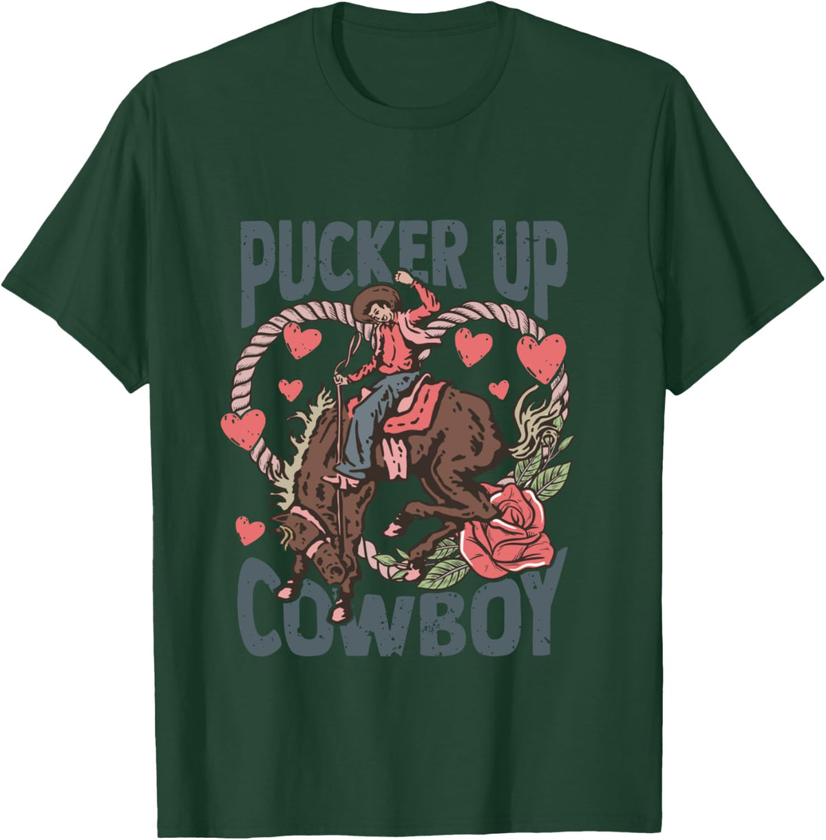 Pucker Up Cowboy Retro Groovy Howdy Valentines Cowboy Hat T-Shirt - T-Shirt | Forest
