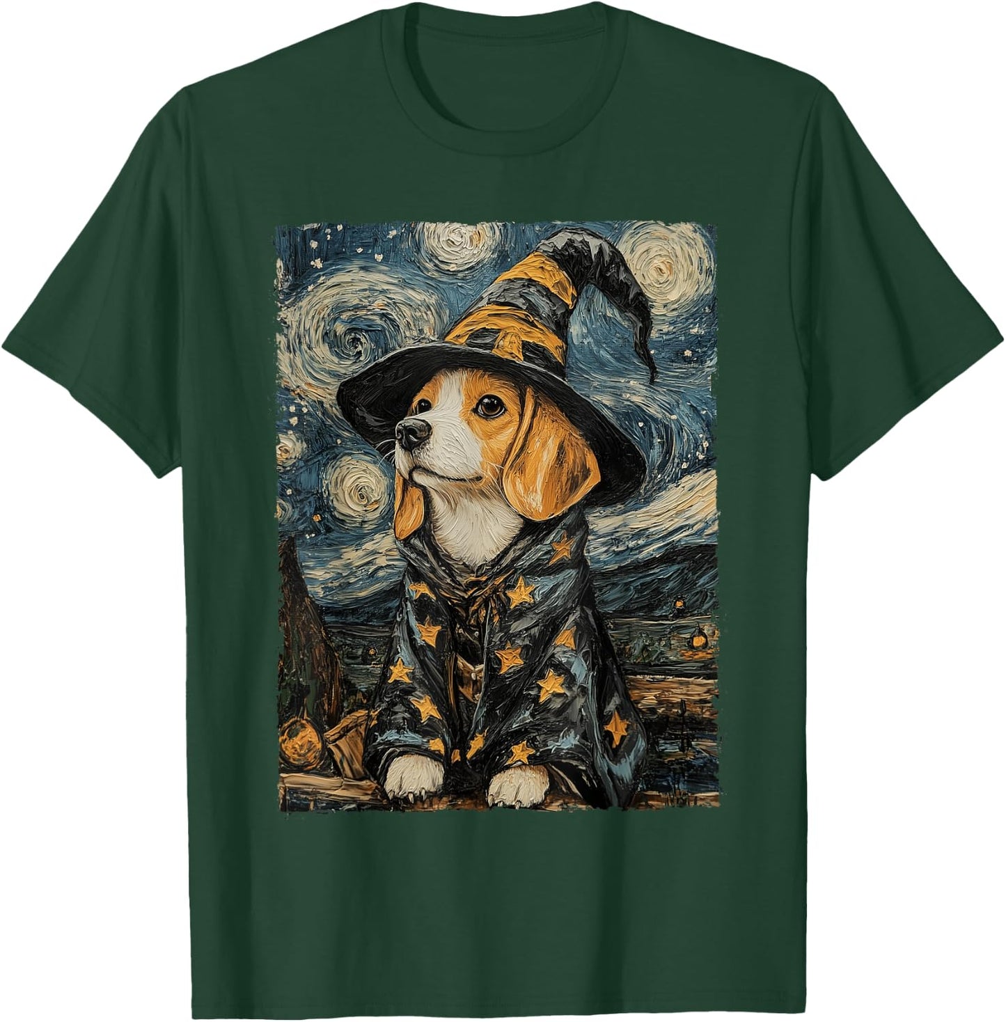 Beagle Witch Costume Painting Starry Night Dog T-Shirt - T-Shirt | Forest