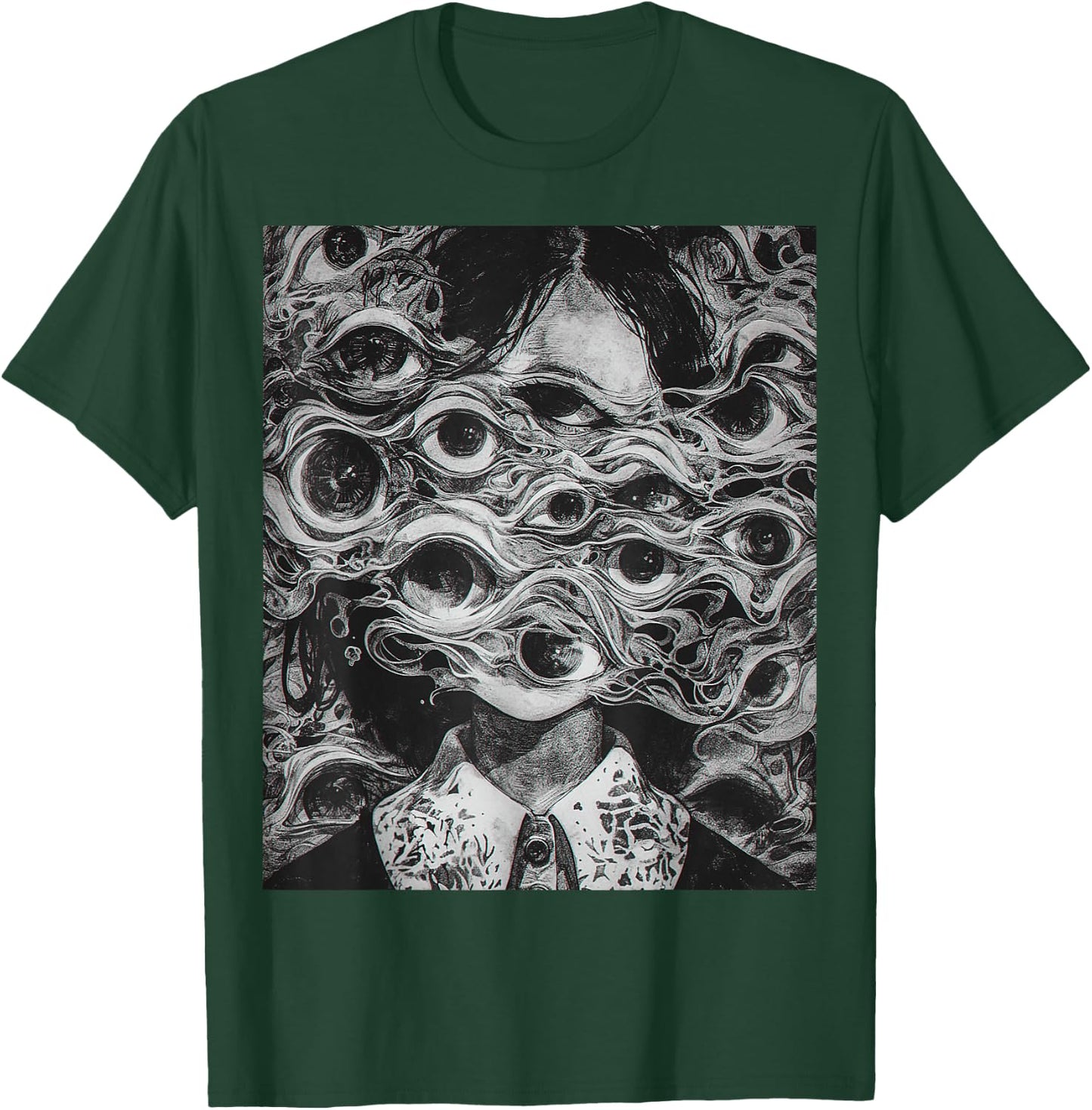 Creepy manga Girl Scary Eyes Horror Halloween Frightening T-Shirt - T-Shirt | Forest