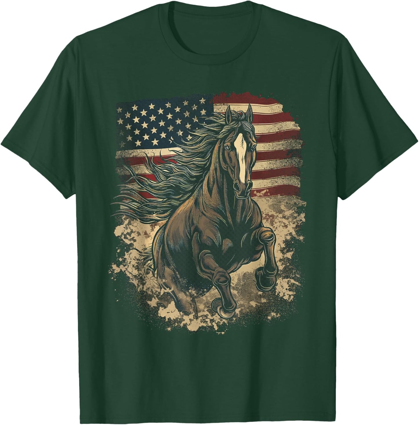 Patriotic Horse American Flag Horseback Riding Western Farm T-Shirt - T-Shirt | Forest