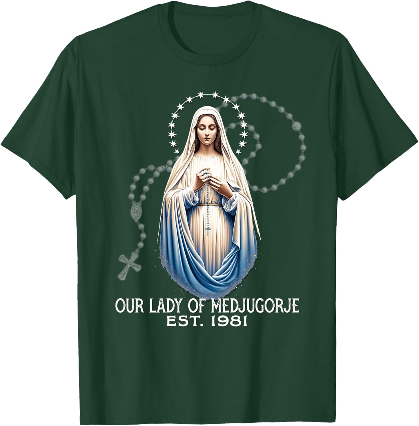 Our Lady of Medjugorje Pilgrimage Marian Catholic T-Shirt - T-Shirt | Forest
