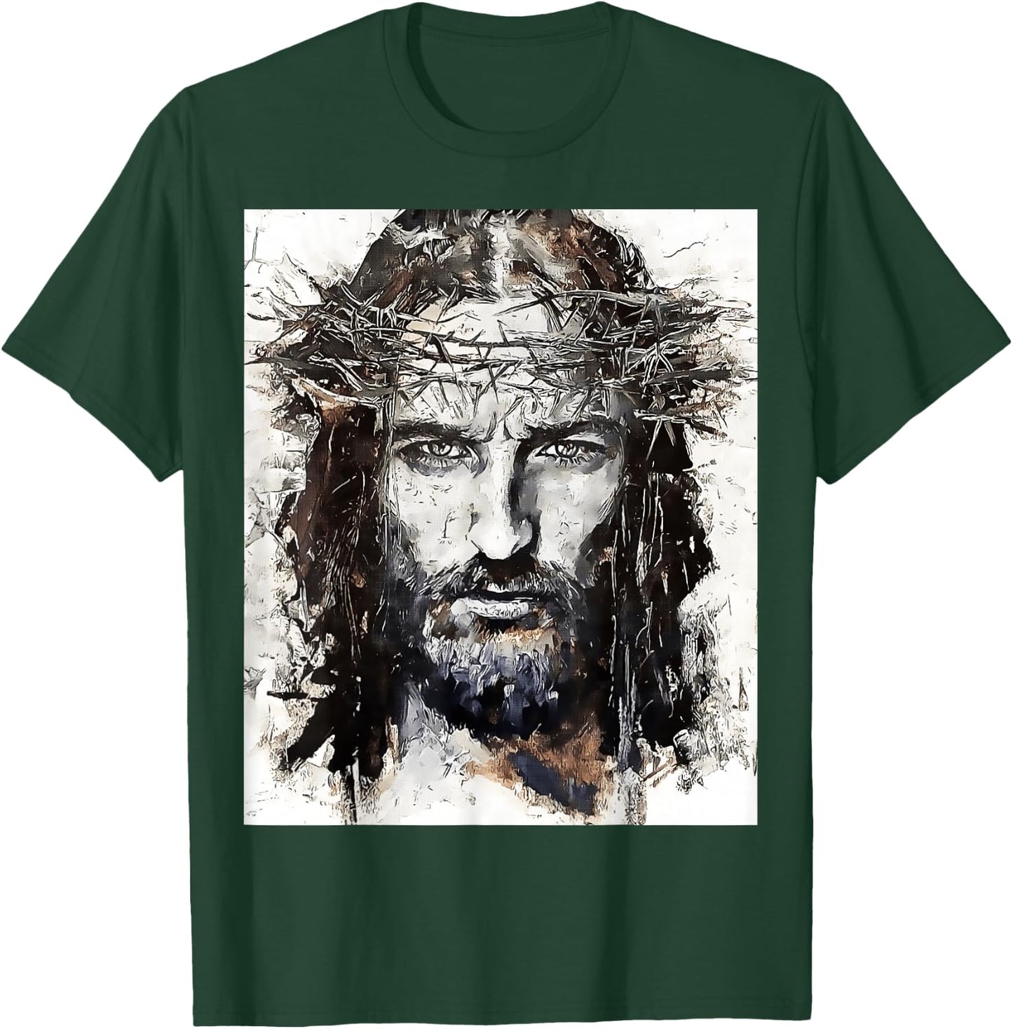 Vintage Art Face Of Jesus On A Cross With Crown Of Thorns T-Shirt - T-Shirt | Forest