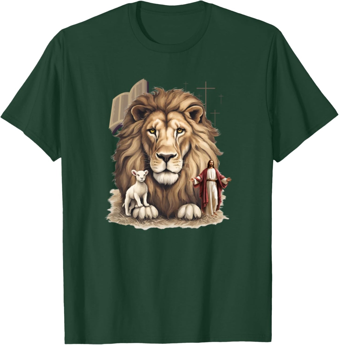 Vintage Jesus Lion Lamb Bible Cross Christian Faith T-Shirt - T-Shirt | Forest