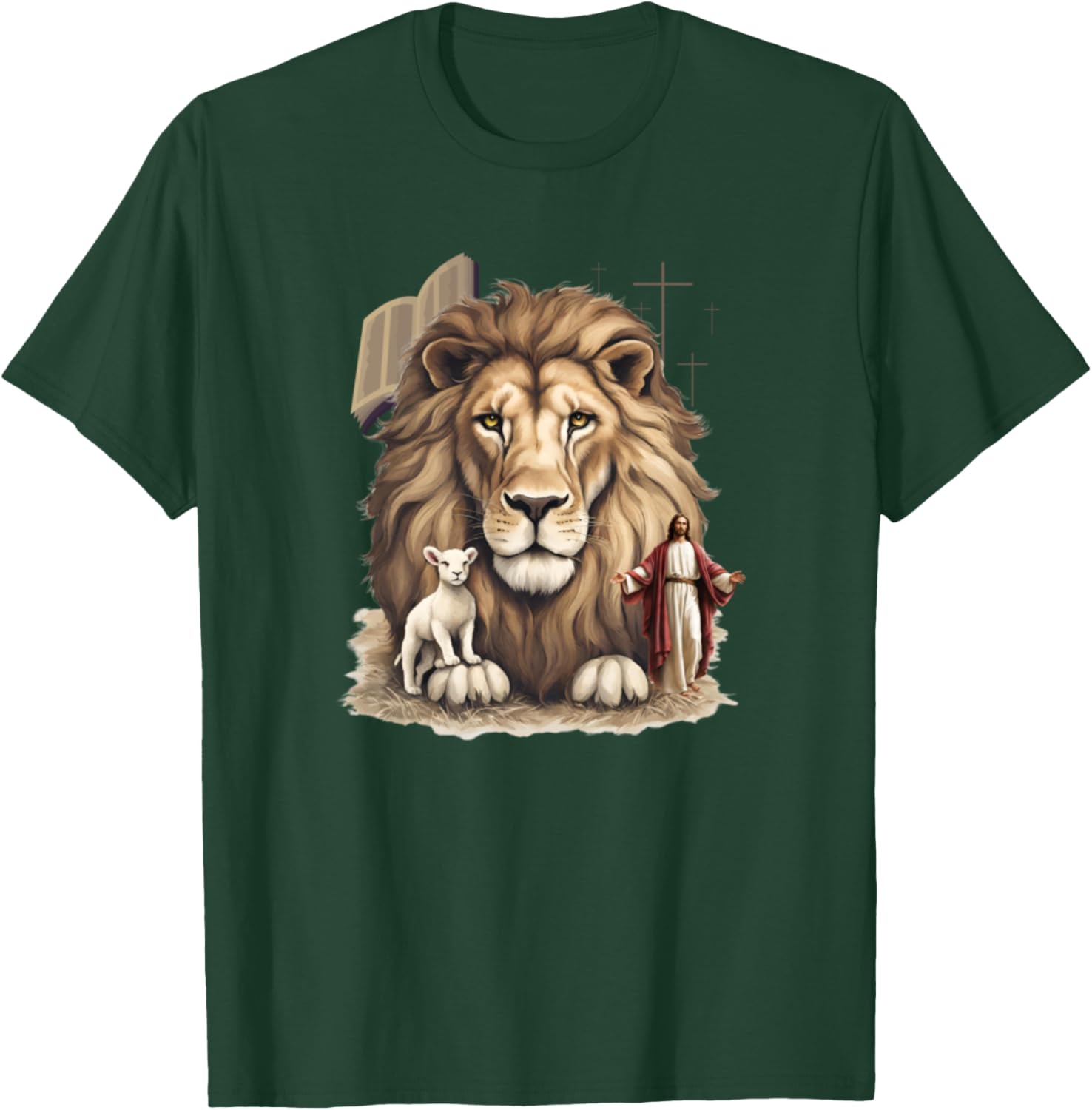 Vintage Jesus Lion Lamb Bible Cross Christian Faith T-Shirt - T-Shirt | Forest