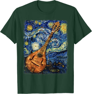 Mandolin Mandolinist Instrument Starry Night Painting T-Shirt - T-Shirt | Forest