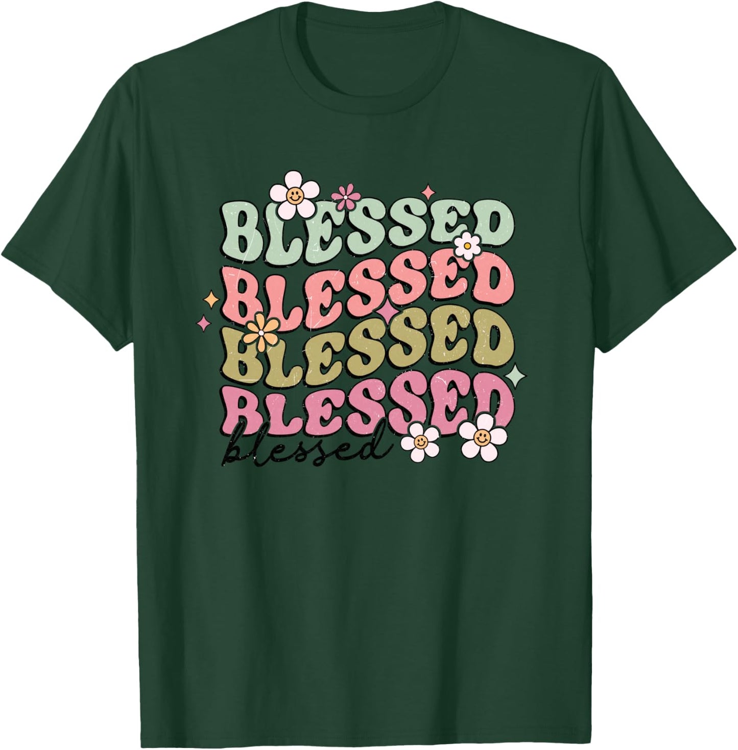 Retro Boho Blessed Religious Jesus Bible Graphic Christian T-Shirt - T-Shirt | Forest