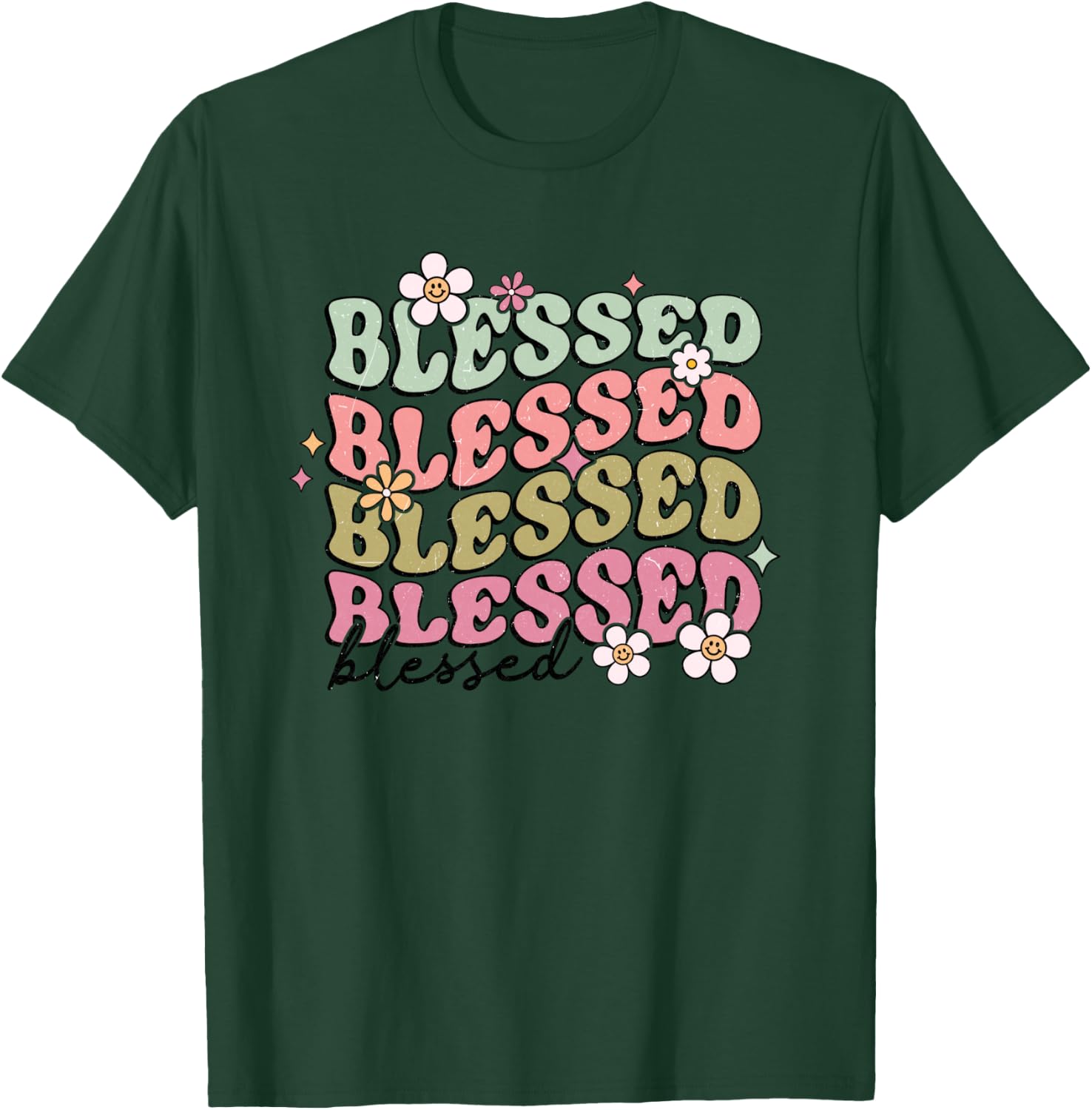 Retro Boho Blessed Religious Jesus Bible Graphic Christian T-Shirt - T-Shirt | Forest