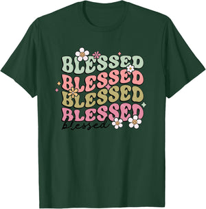 Retro Boho Blessed Religious Jesus Bible Graphic Christian T-Shirt - T-Shirt | Forest