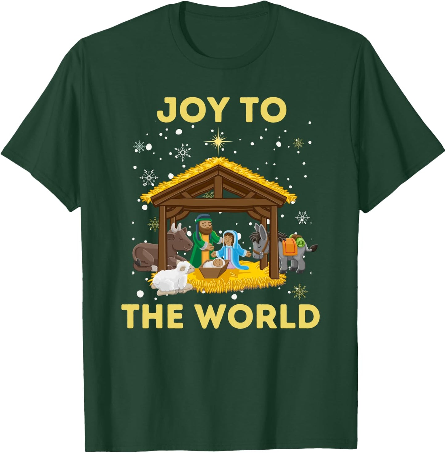 Christmas Nativity Christian Birth Of Jesus Joy To The World T-Shirt - T-Shirt | Forest