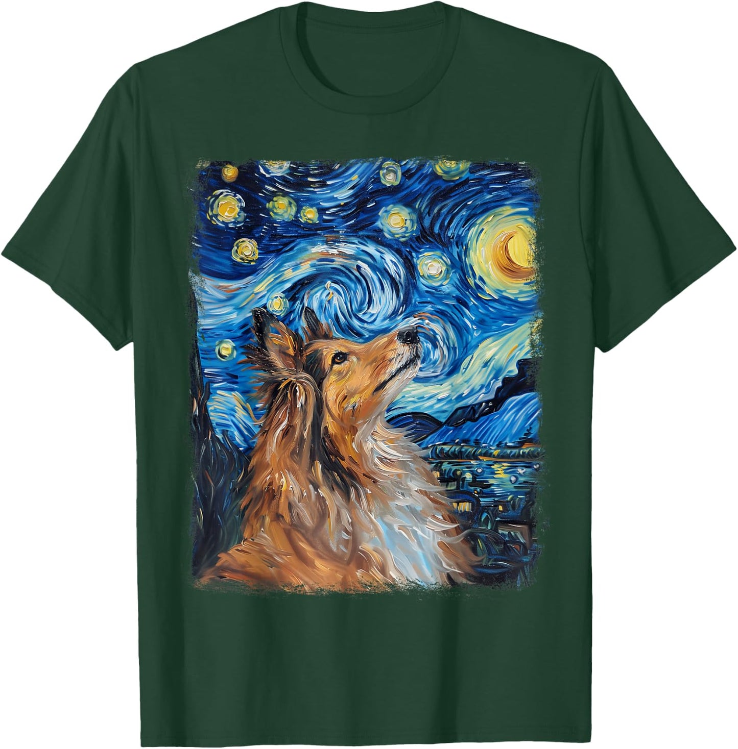 Shetland Sheepdogs Dog Starry Night Painting T-Shirt - T-Shirt | Forest