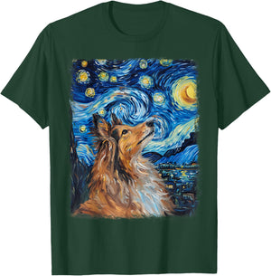 Shetland Sheepdogs Dog Starry Night Painting T-Shirt - T-Shirt | Forest