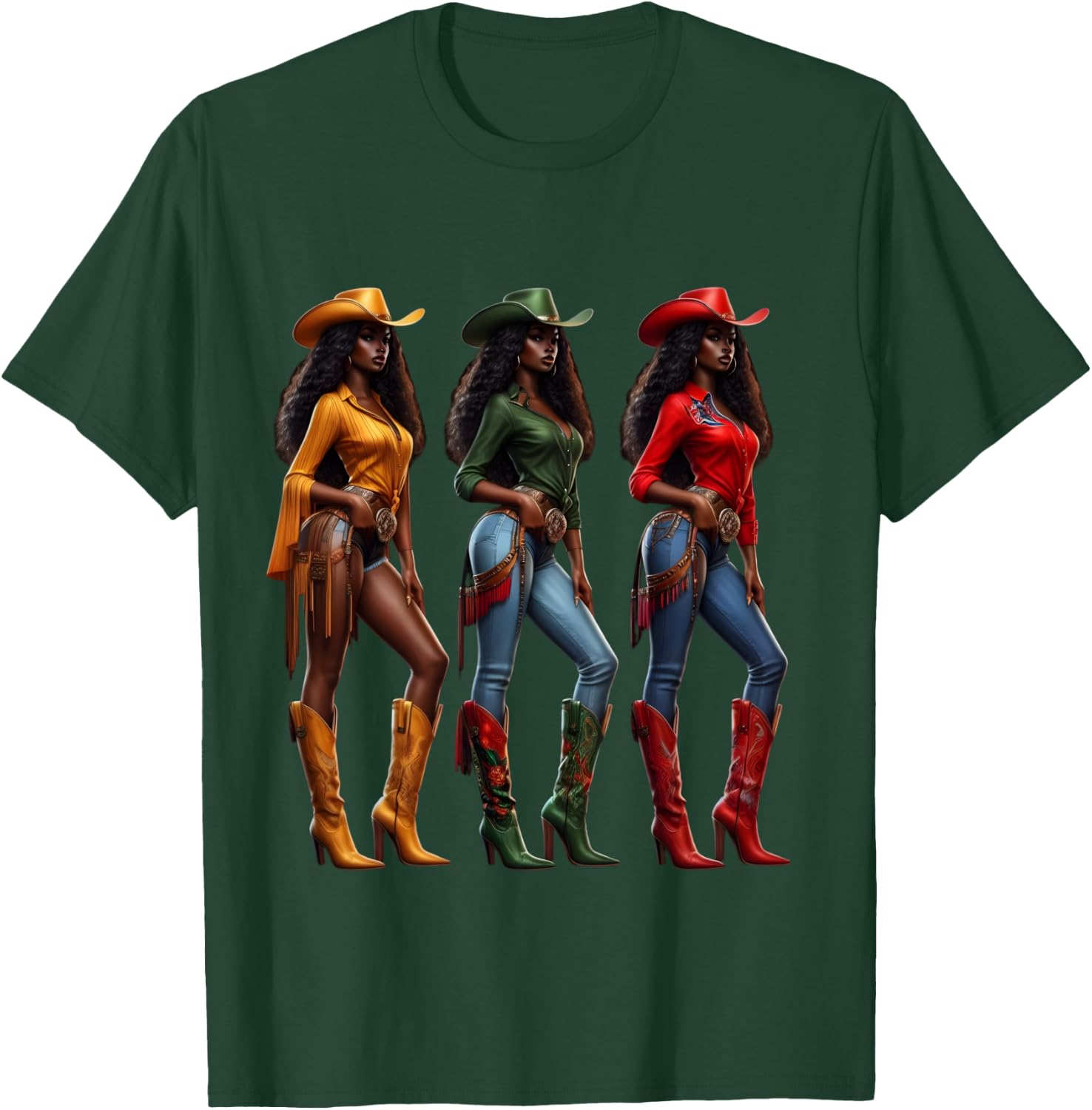 Black Cowgirl Western Rodeo Juneteenth Freedom Afro Women T-Shirt - T-Shirt | Forest