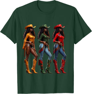 Black Cowgirl Western Rodeo Juneteenth Freedom Afro Women T-Shirt - T-Shirt | Forest