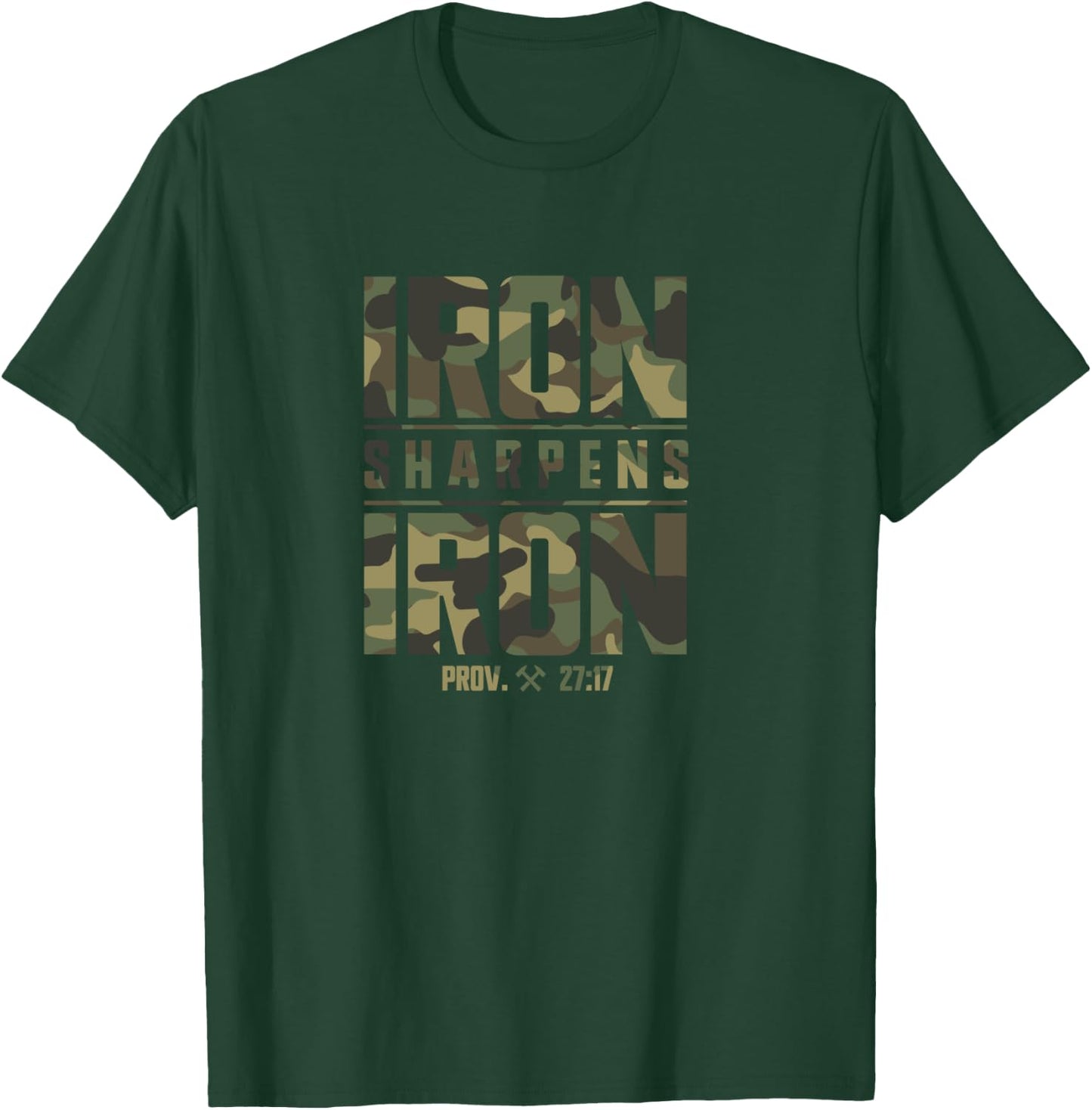 Iron Sharpens Iron Christian Men Camo Scripture Gym Workout T-Shirt - T-Shirt | Forest
