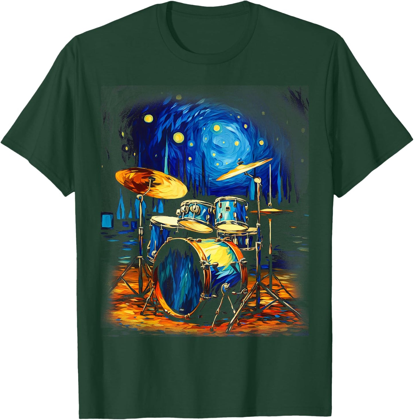 Drum Kit Percussionist Drummer Van Gogh Drums T-Shirt - T-Shirt | Forest