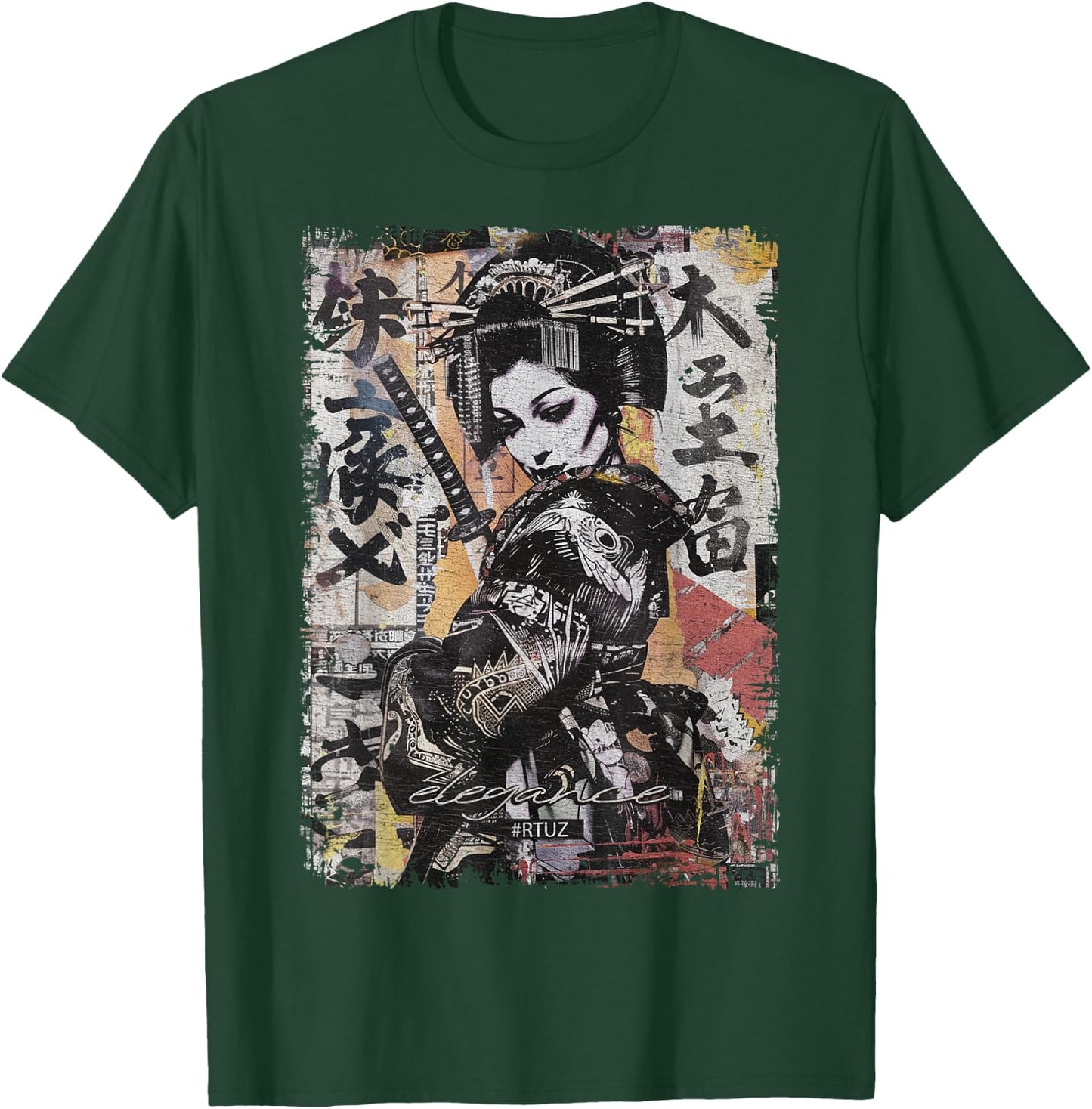 Hip Hop Y2K Vintage Hipster Edgy Urban Streetwear Geisha T-Shirt - T-Shirt | Forest