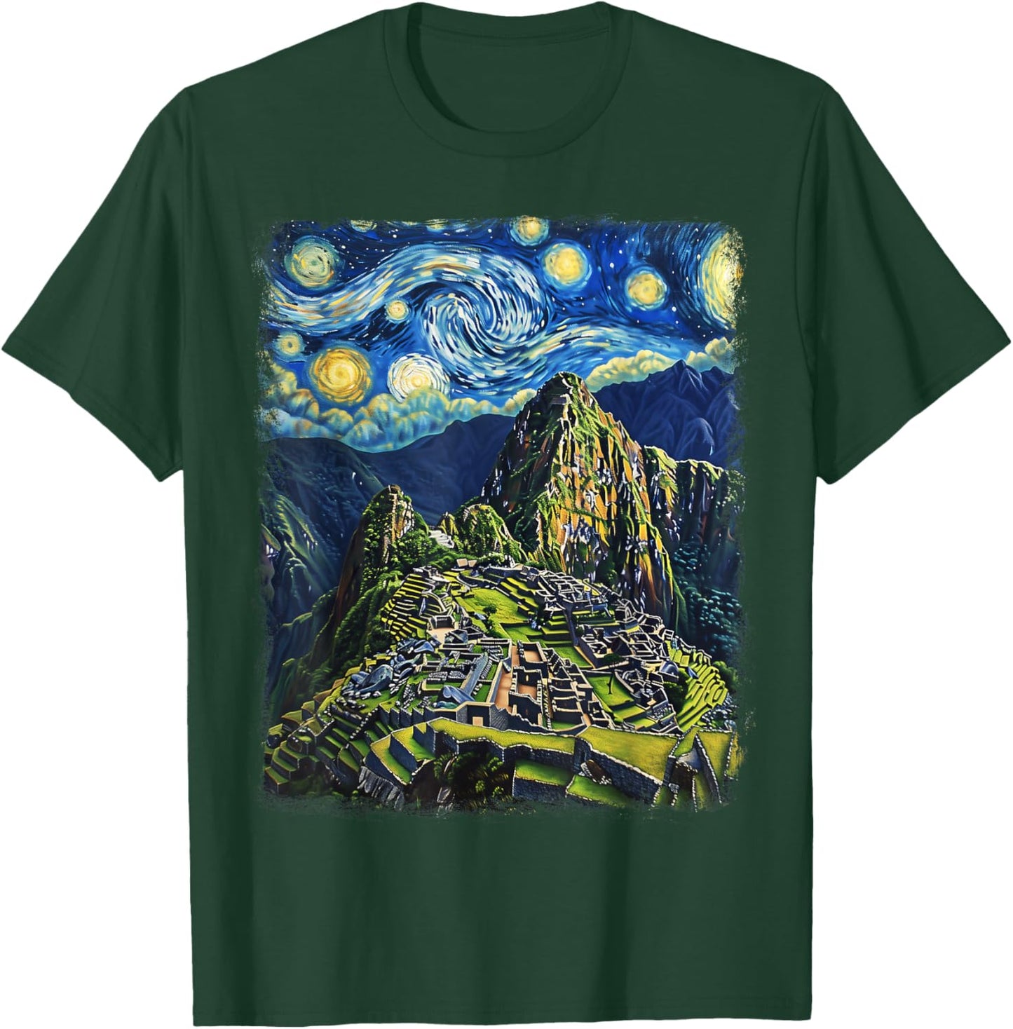 Machu Picchu Peru Inca Starry Night Painting T-Shirt - T-Shirt | Forest