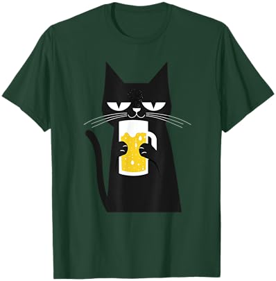 Funny Black Cat loves Beer Funny Beer lover Men Women T-Shirt - T-Shirt | Forest