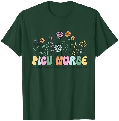 Retro Vintage Floral PICU Nurse Shirt Nurse Week T-Shirt - T-Shirt | Forest