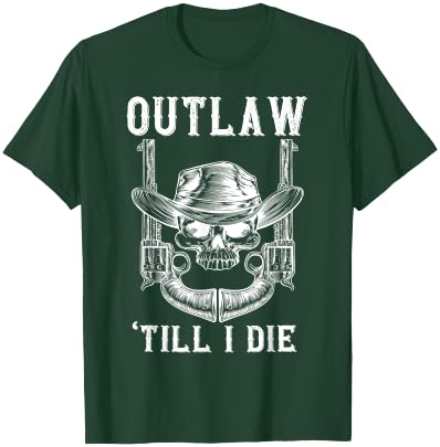 Outlaw Until I Die Bandit Skull Revolver Western Distressed T-Shirt - T-Shirt | Forest