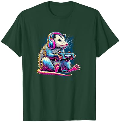 Funny Distressed Possum Gaming Retro Opossum Video Games T-Shirt - T-Shirt | Forest